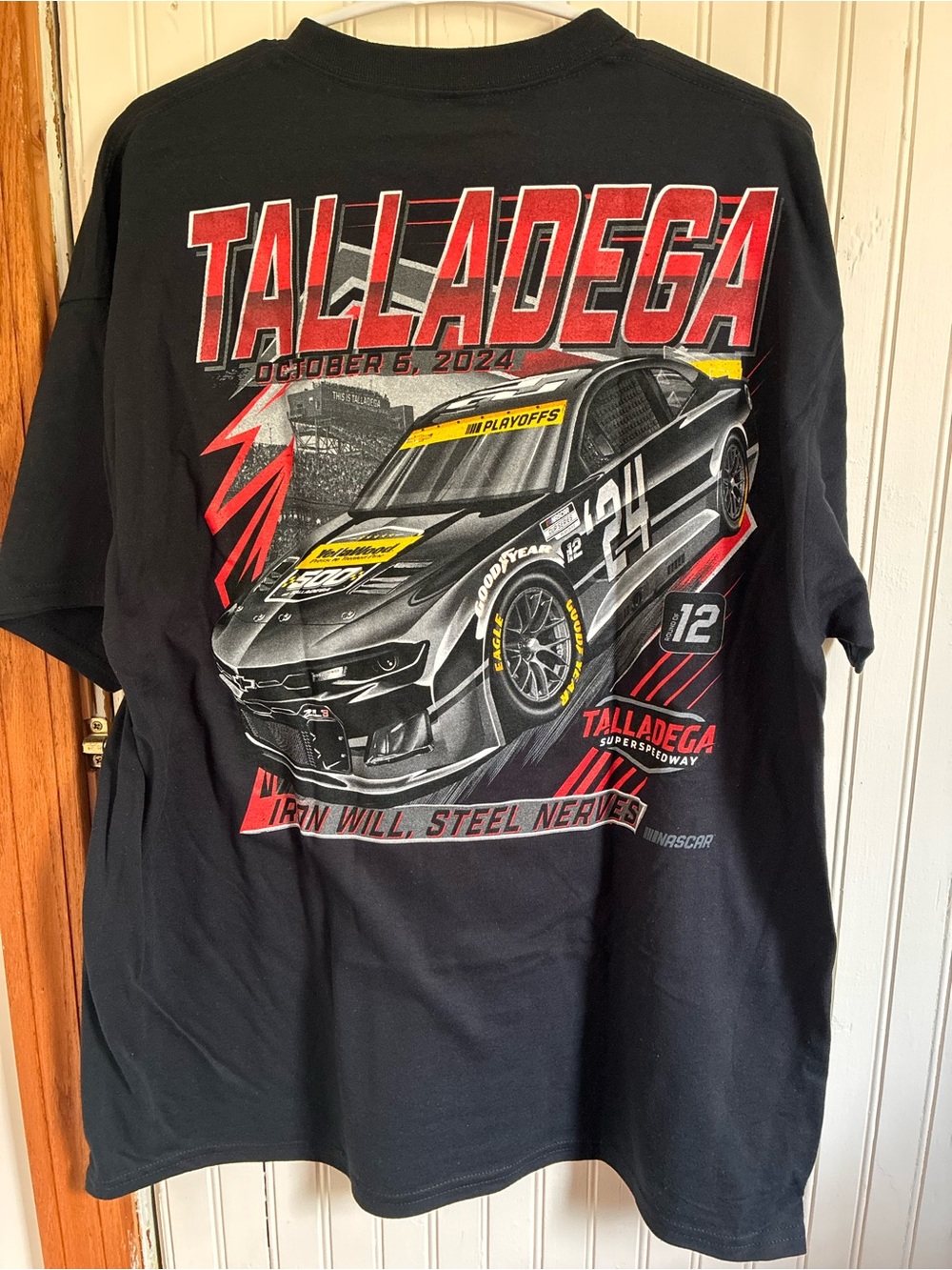 Nascar Talladega Black Graphic Tee with Red and Yellow Accents